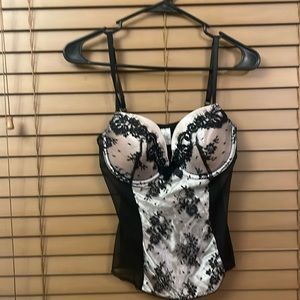 delicate black and white lace straps up back